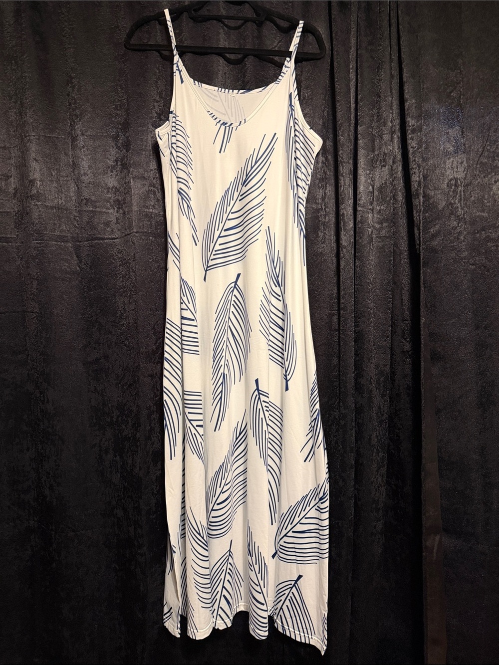 White and Navy Leaf-Print Slip Dress